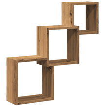 Wandplanken kubus 68x15x68cm bewerkt hout artisanaal eikenkleur