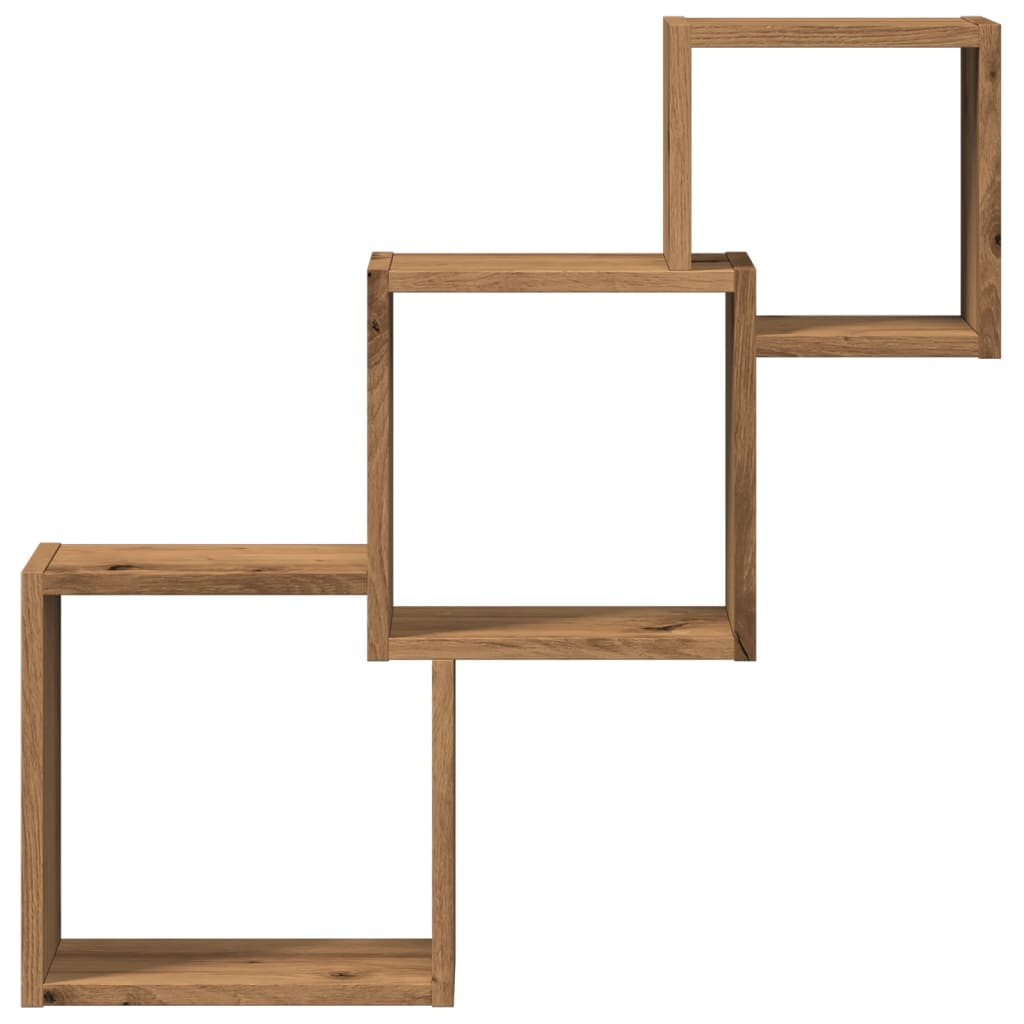 Wandplanken kubus 68x15x68cm bewerkt hout artisanaal eikenkleur