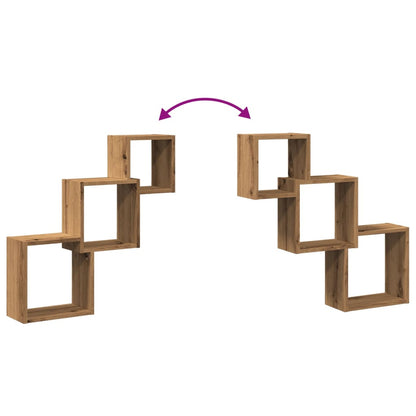 Wandplanken kubus 68x15x68cm bewerkt hout artisanaal eikenkleur
