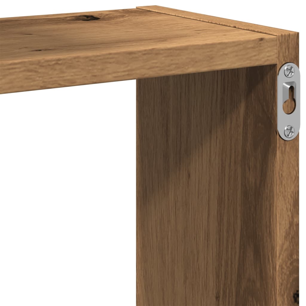 Wandplanken kubus 68x15x68cm bewerkt hout artisanaal eikenkleur