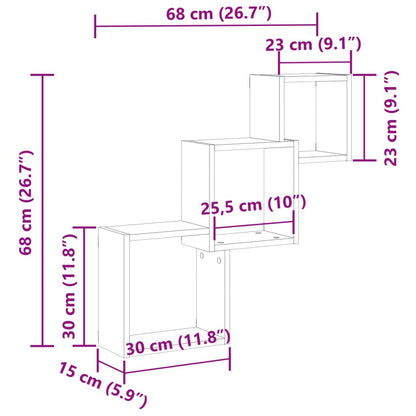 Wandplanken kubus 68x15x68cm bewerkt hout artisanaal eikenkleur