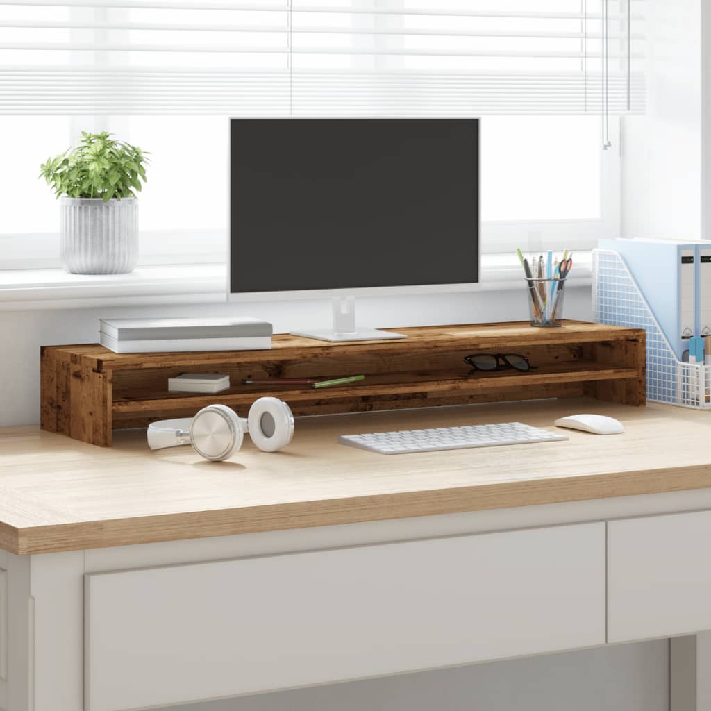 Monitorstandaard 100x24x13 cm bewerkt hout oud houtkleurig