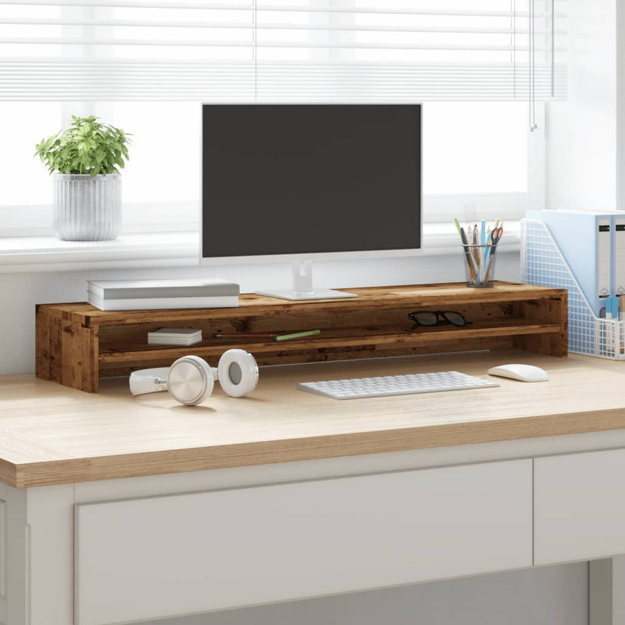 Monitorstandaard 100x24x13 cm bewerkt hout oud houtkleurig