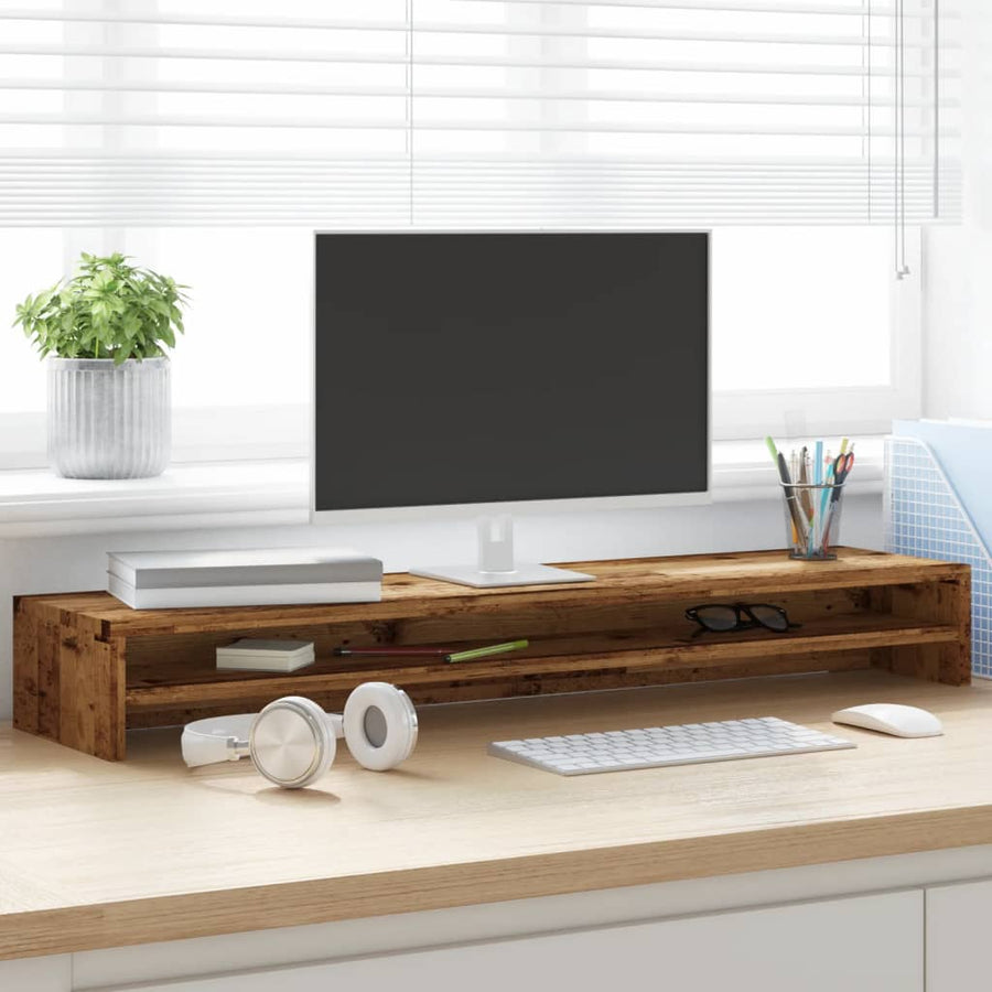 Monitorstandaard 100x24x13 cm bewerkt hout oud houtkleurig