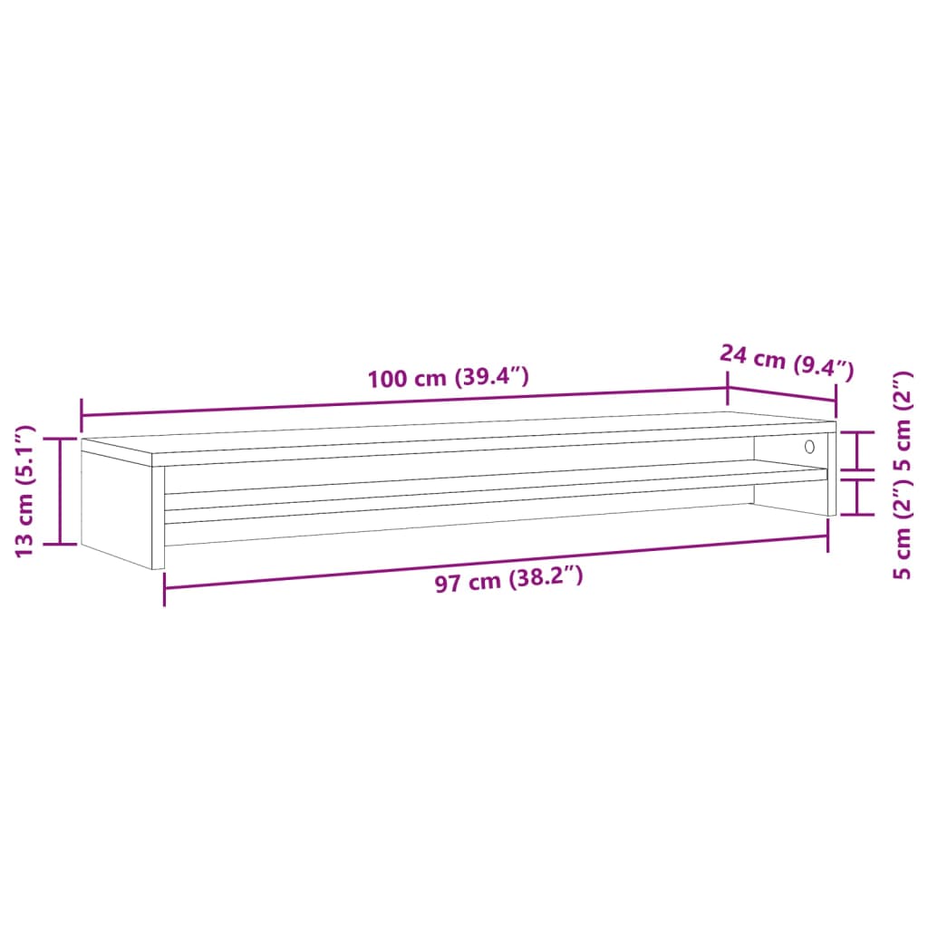 Monitorstandaard 100x24x13 cm bewerkt hout oud houtkleurig