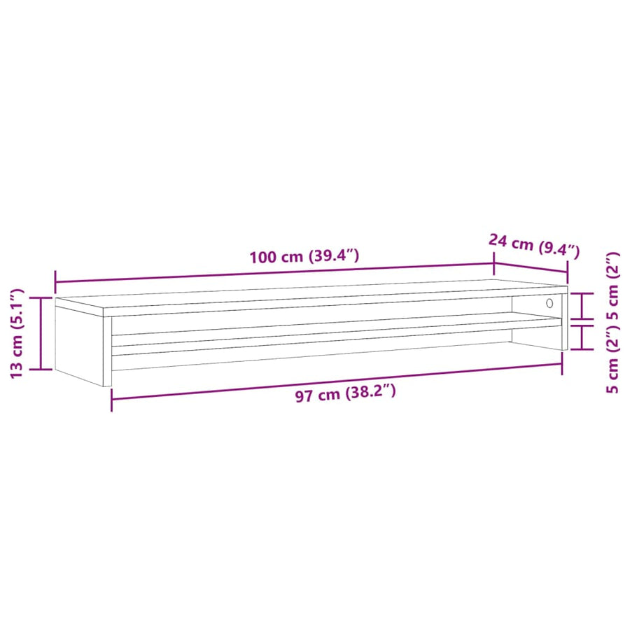 Monitorstandaard 100x24x13 cm bewerkt hout oud houtkleurig