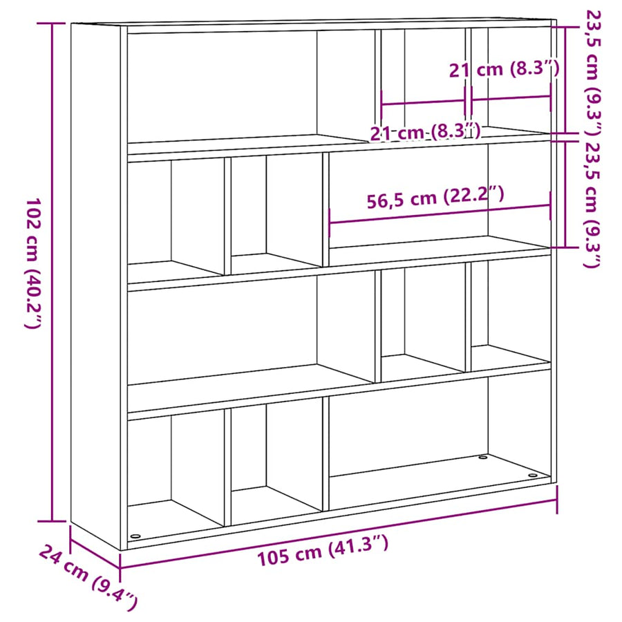 Boekenkast/kamerscherm 105x24x102 cm oud houtkleurig