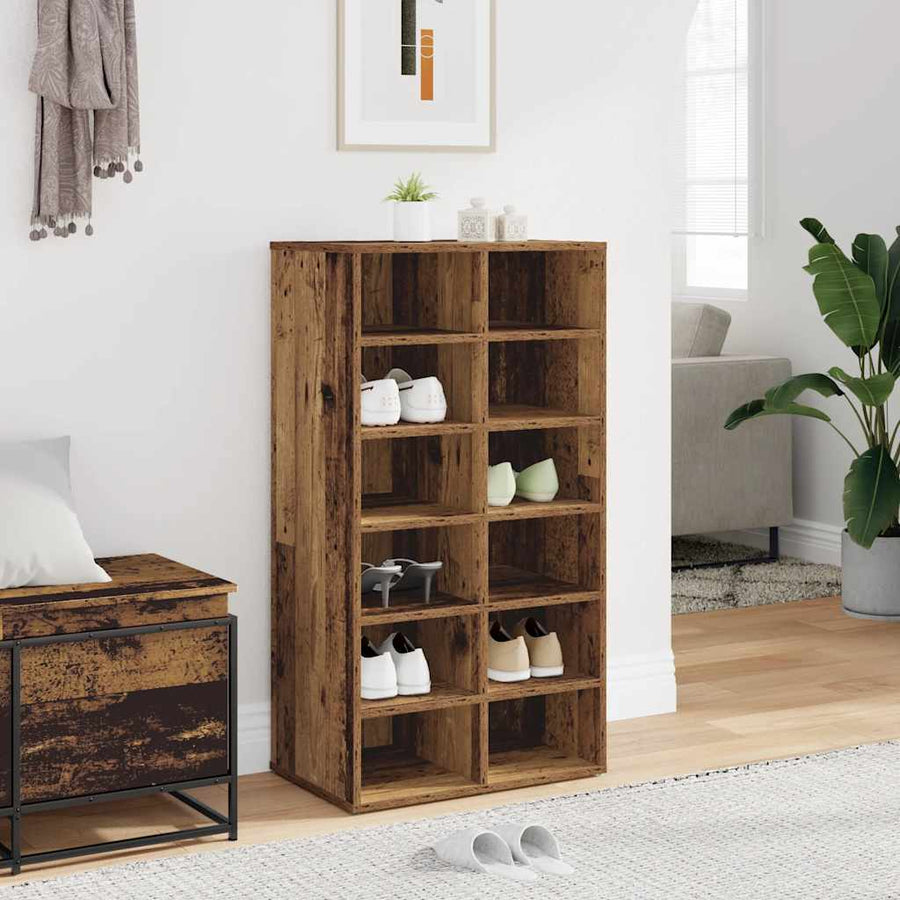 Schoenenrek 54x34x100,5 cm bewerkt hout oud houtkleurig