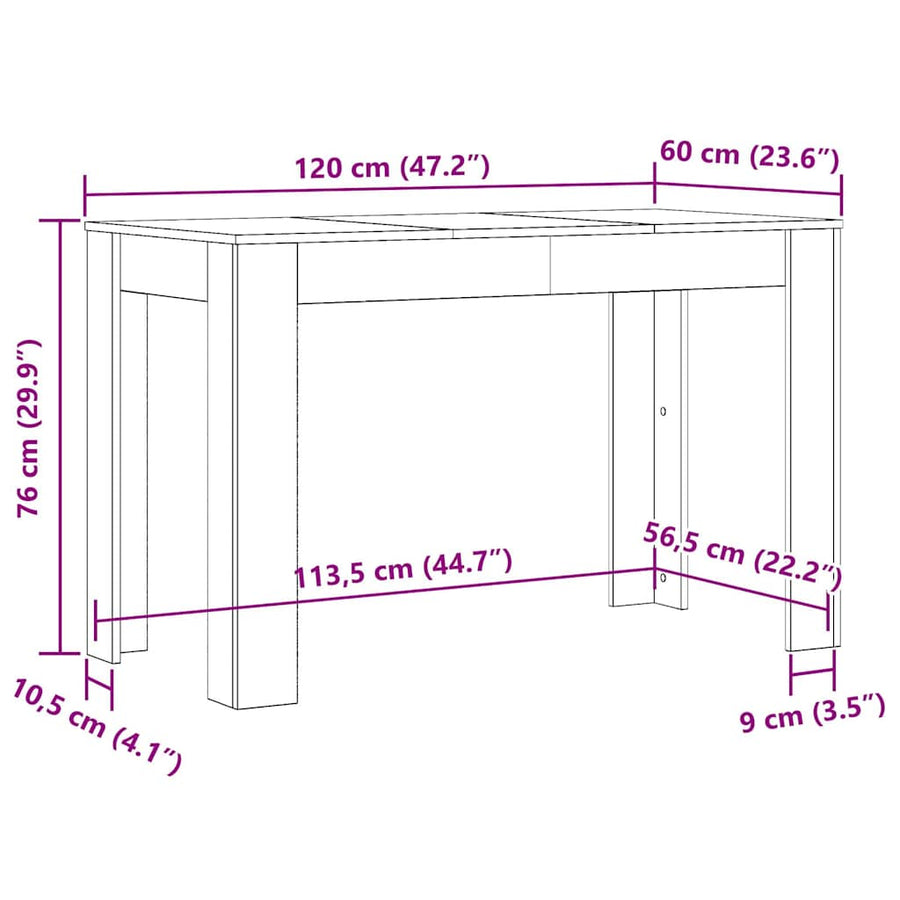 Eettafel 120x60x76 cm bewerkt hout oud houtkleurig