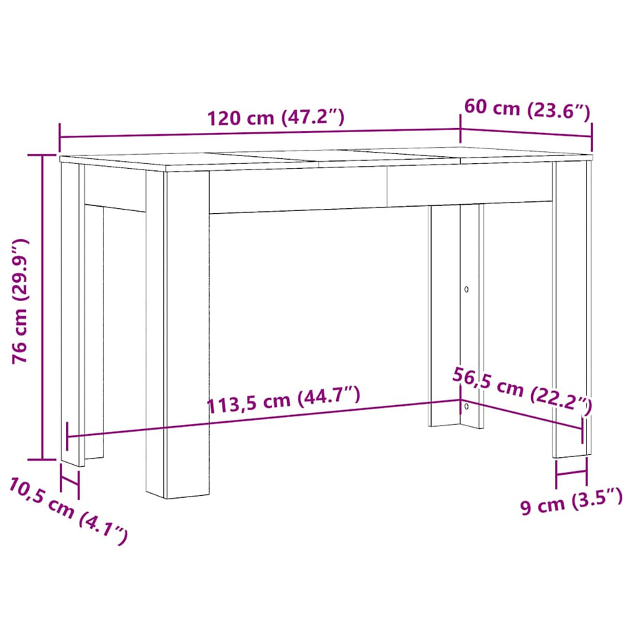 Eettafel 120x60x76 cm bewerkt hout artisanaal eikenkleur