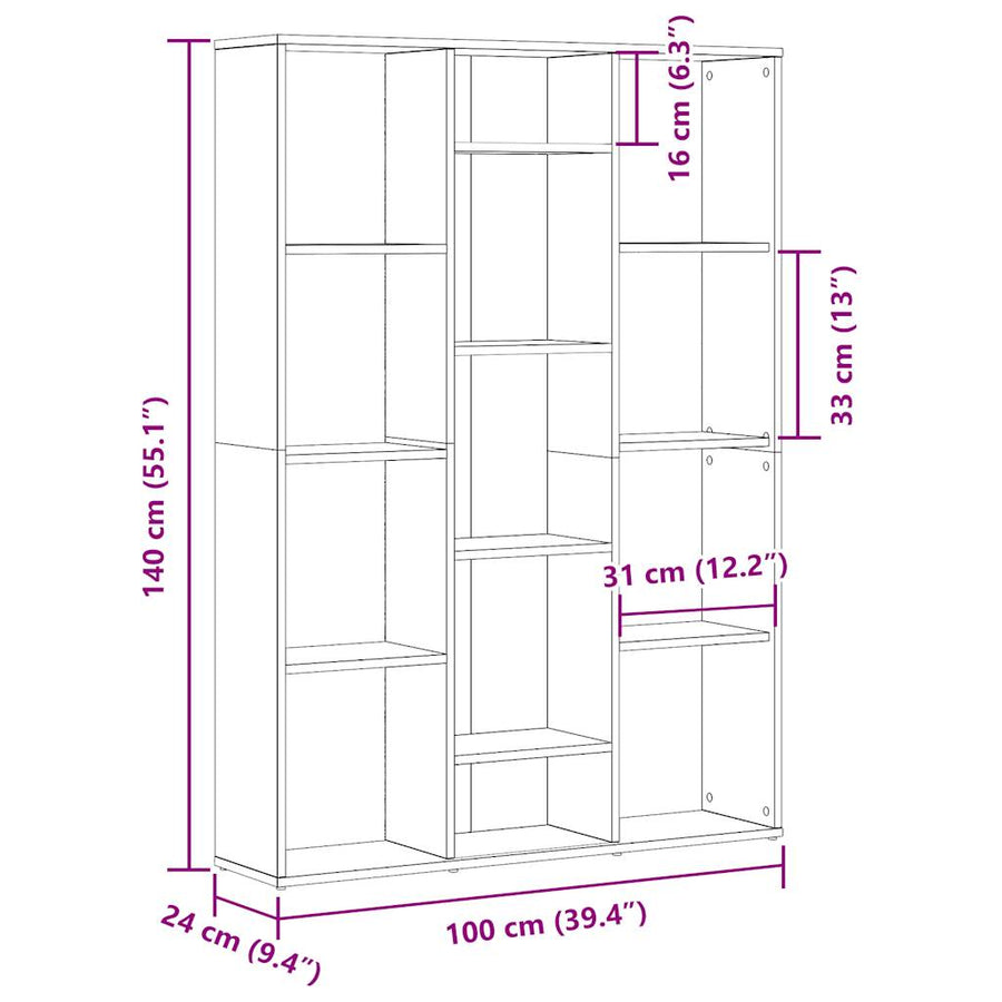 Kamerscherm/boekenkast 100x24x140 cm bewerkt hout eikenkleurig