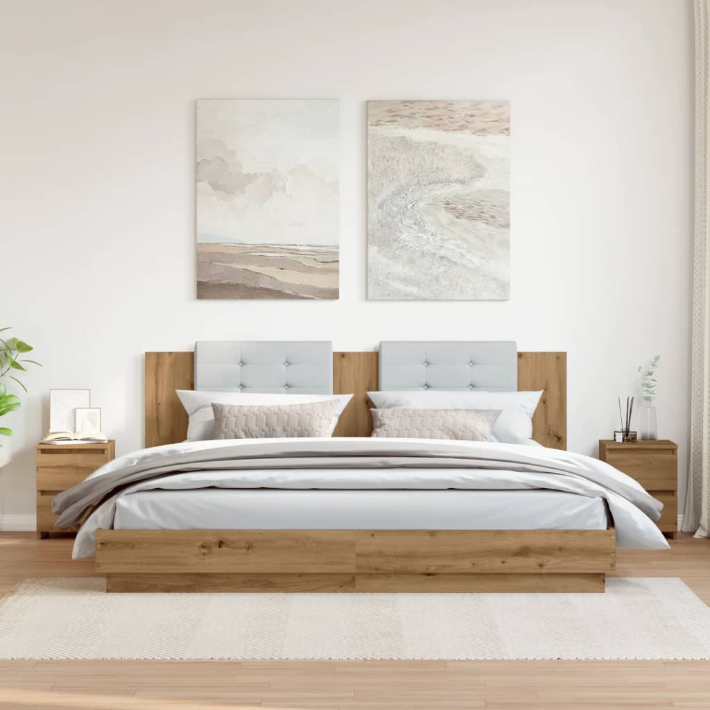Nachtkastjes 2 st 30x30x40cm bewerkt hout artisanaal eikenkleur