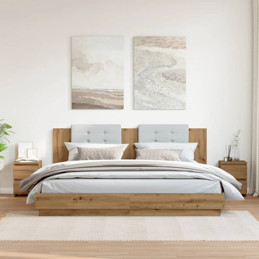 Nachtkastjes 2 st 30x30x40cm bewerkt hout artisanaal eikenkleur