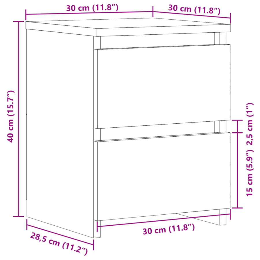 Nachtkastjes 2 st 30x30x40cm bewerkt hout artisanaal eikenkleur