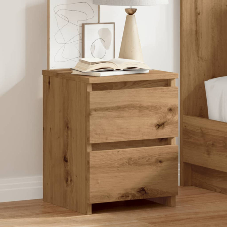 Nachtkastjes 2 st 30x30x40cm bewerkt hout artisanaal eikenkleur