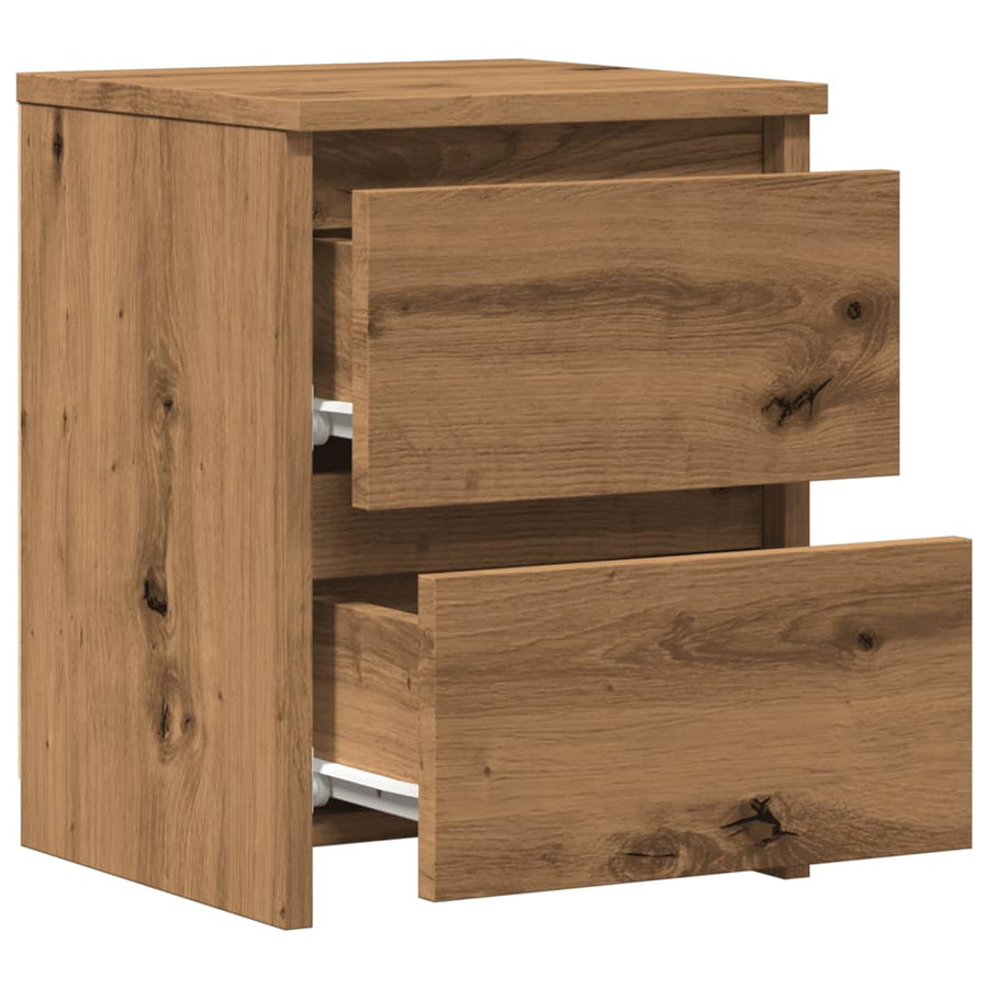 Nachtkastjes 2 st 30x30x40cm bewerkt hout artisanaal eikenkleur