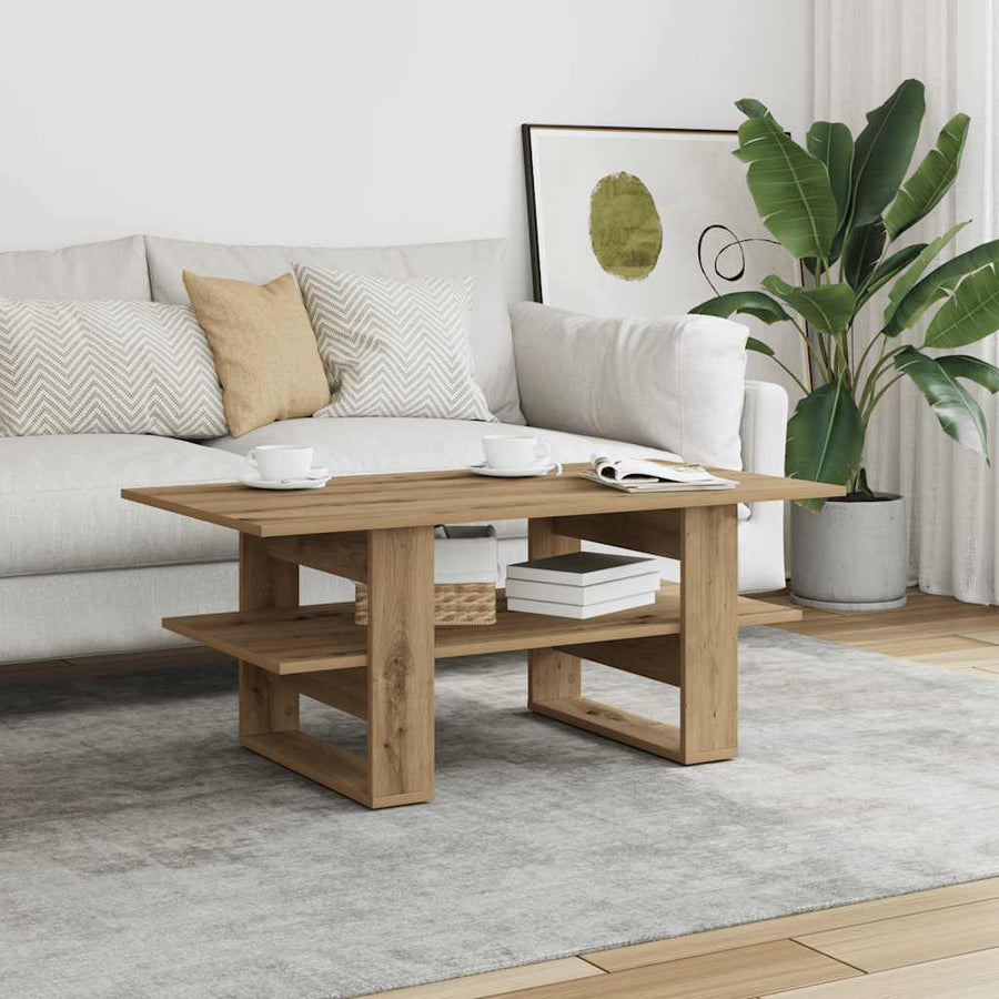 Salontafel 102x55x42 cm bewerkt hout artisanaal eikenkleur