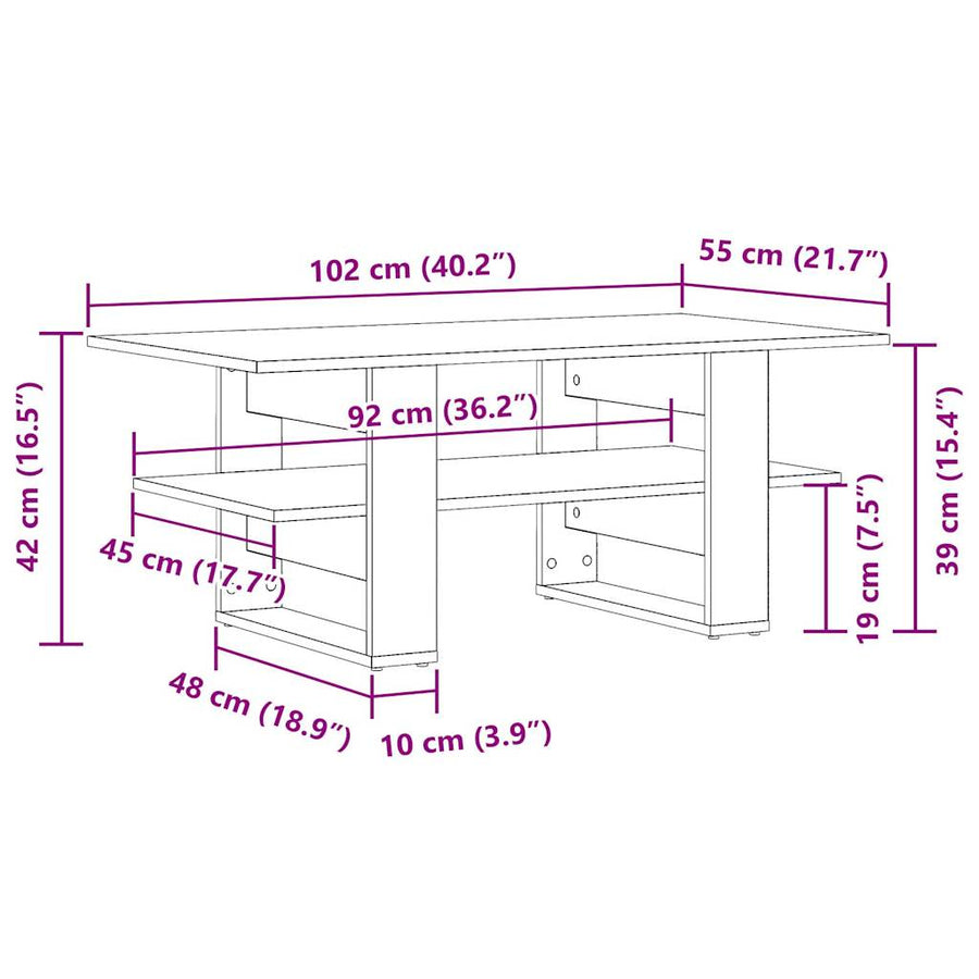 Salontafel 102x55x42 cm bewerkt hout artisanaal eikenkleur