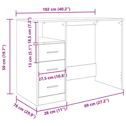 Bureau 102x76x50 cm bewerkt hout oud houtkleurig