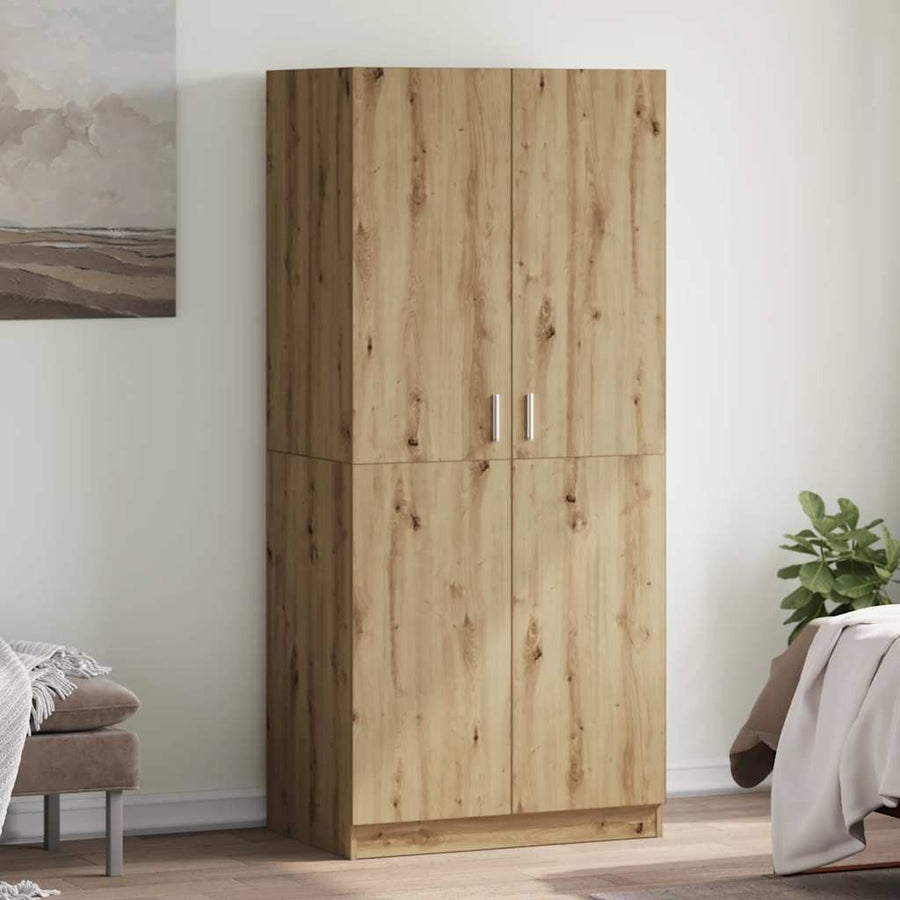 Kledingkast 80x52x180 cm bewerkt hout artisanaal eikenkleurig