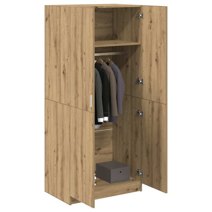 Kledingkast 80x52x180 cm bewerkt hout artisanaal eikenkleurig