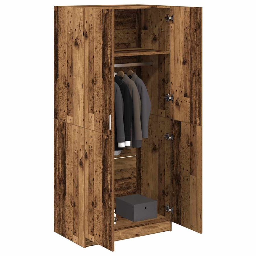 Kledingkast 90x52x200 cm bewerkt hout oud houtkleurig