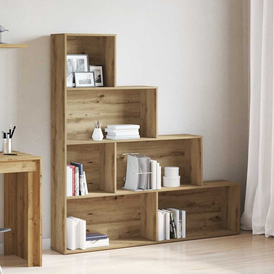 Boekenkast 157x24x160 cm bewerkt hout artisanaal eikenkleur