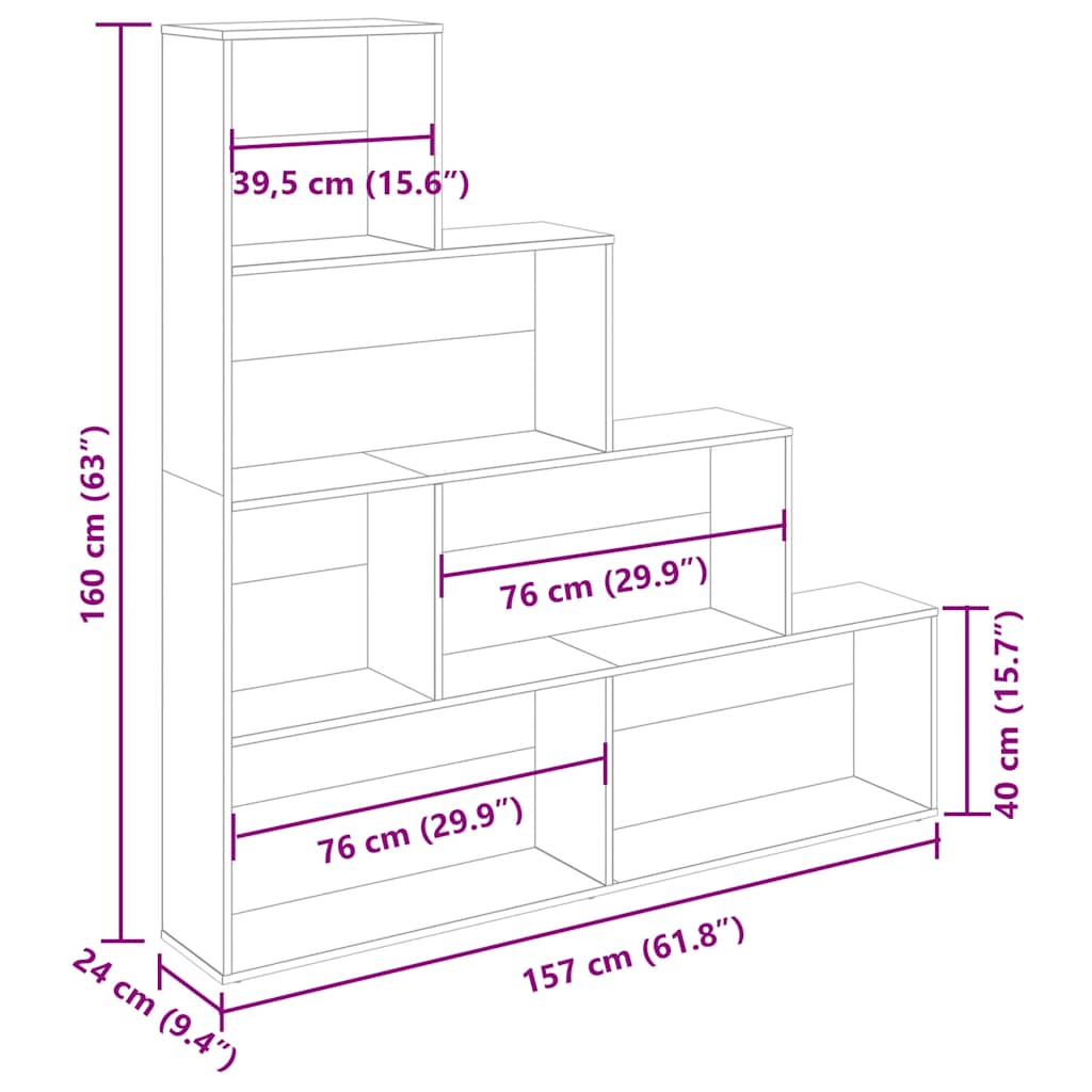 Boekenkast 157x24x160 cm bewerkt hout artisanaal eikenkleur
