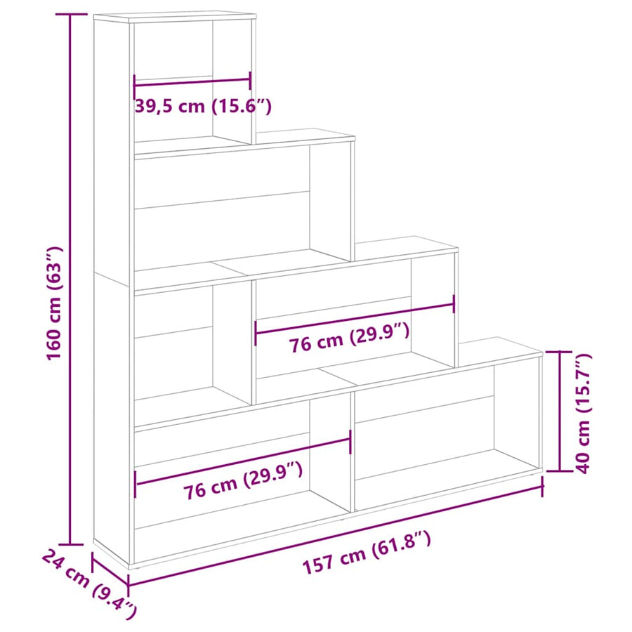 Boekenkast 157x24x160 cm bewerkt hout artisanaal eikenkleur