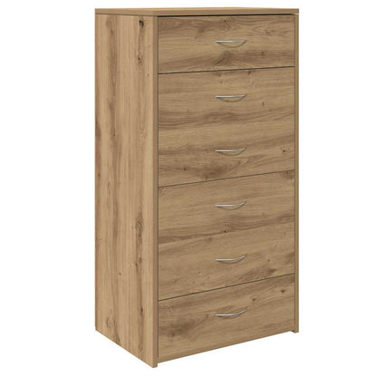 Dressoir met 6 lades 50x34x96 cm bewerkt hout artisanaal eiken