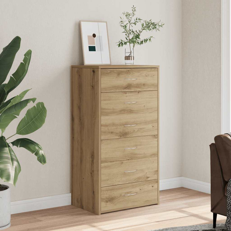 Dressoir met 6 lades 50x34x96 cm bewerkt hout artisanaal eiken