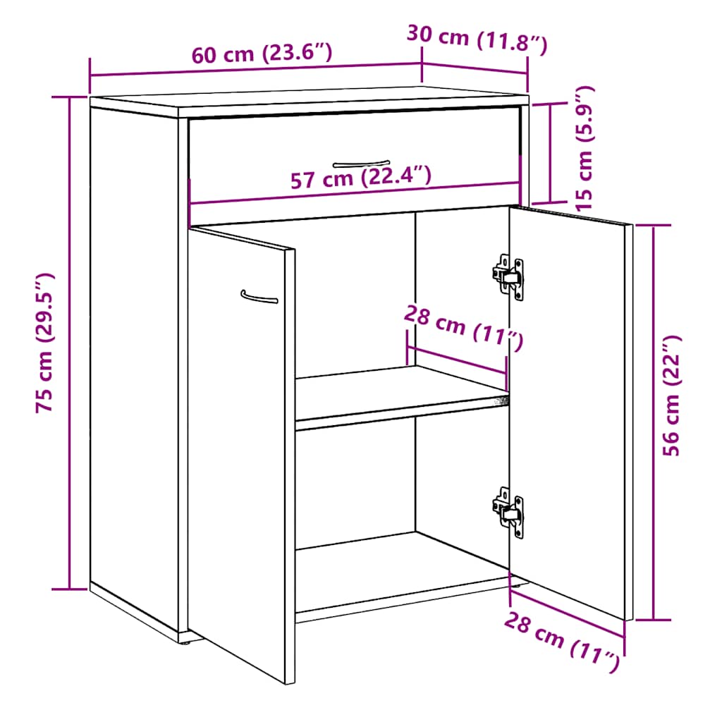 Dressoir 60x30x75 cm bewerkt hout artisanaal eikenkleurig