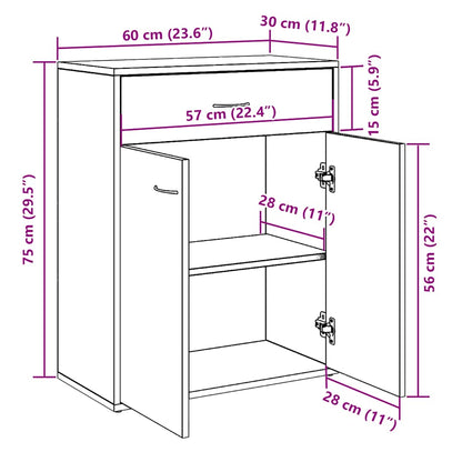 Dressoir 60x30x75 cm bewerkt hout artisanaal eikenkleurig