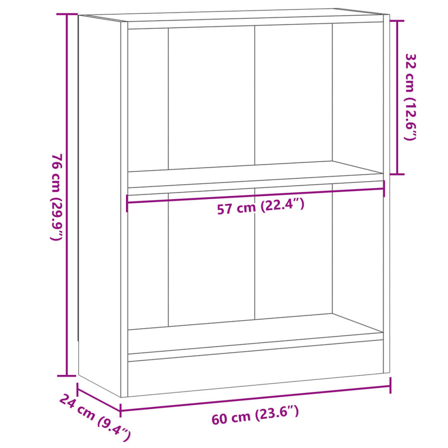 Boekenkast 60x24x76 cm bewerkt hout oud houtkleurig