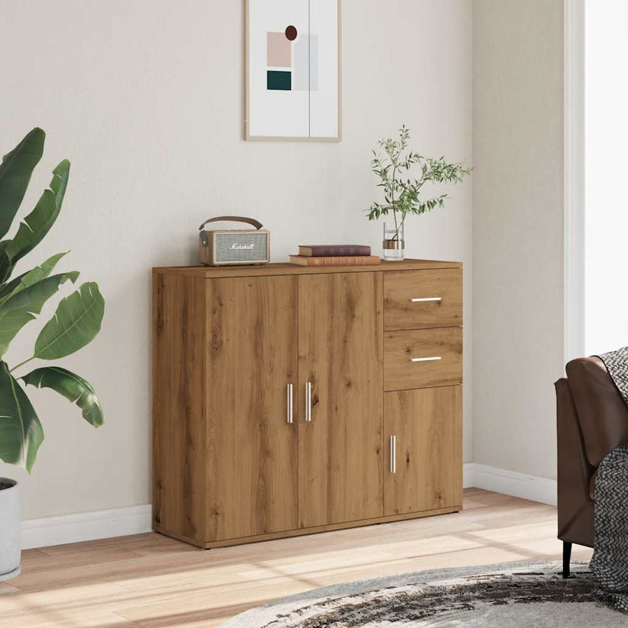 Dressoir 91x29,5x75 cm bewerkt hout artisanaal eikenkleurig