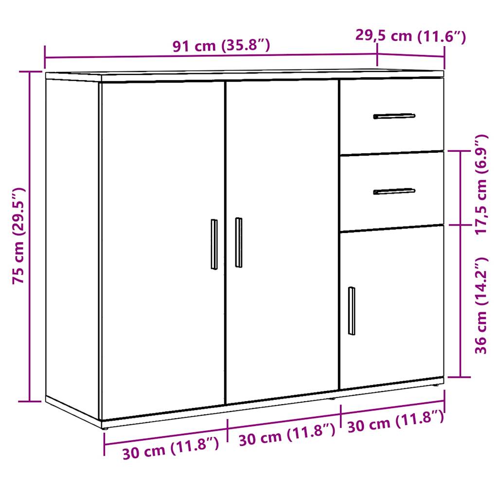 Dressoir 91x29,5x75 cm bewerkt hout artisanaal eikenkleurig