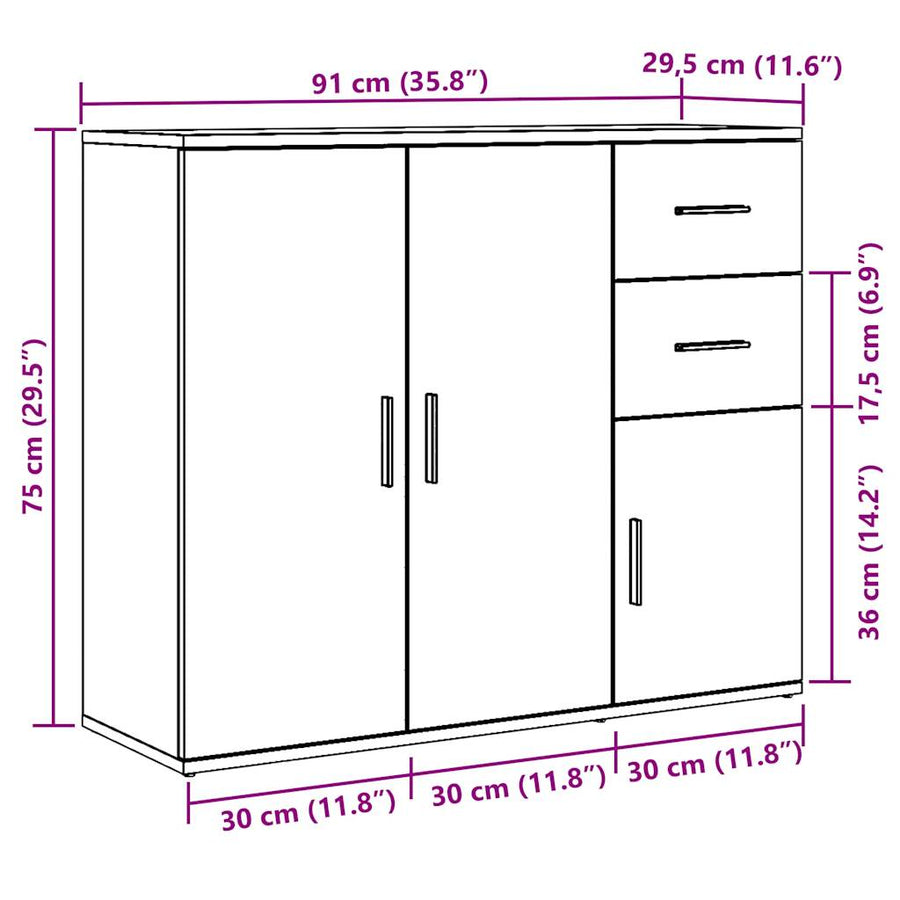 Dressoir 91x29,5x75 cm bewerkt hout artisanaal eikenkleurig