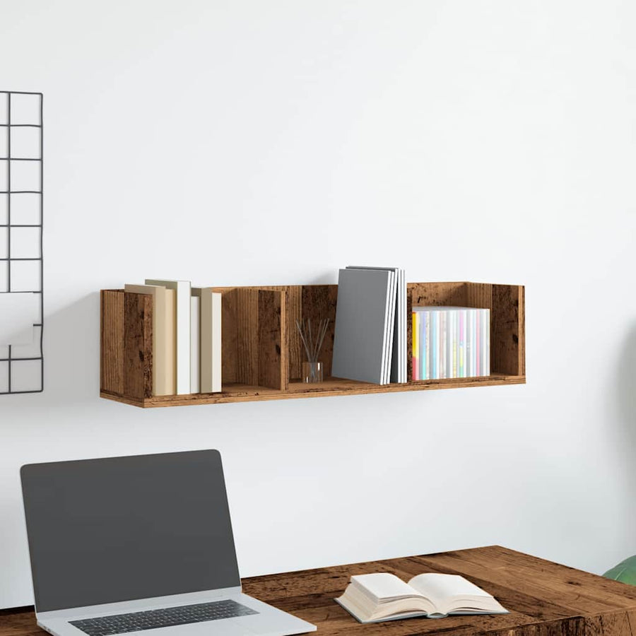 Cd-wandschap 75x18x18 cm bewerkt hout oud houtkleurig
