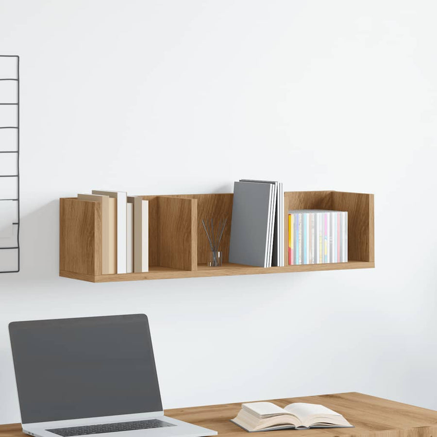 CD-wandschap 75x18x18 cm bewerkt hout artisanaal eikenkleurig