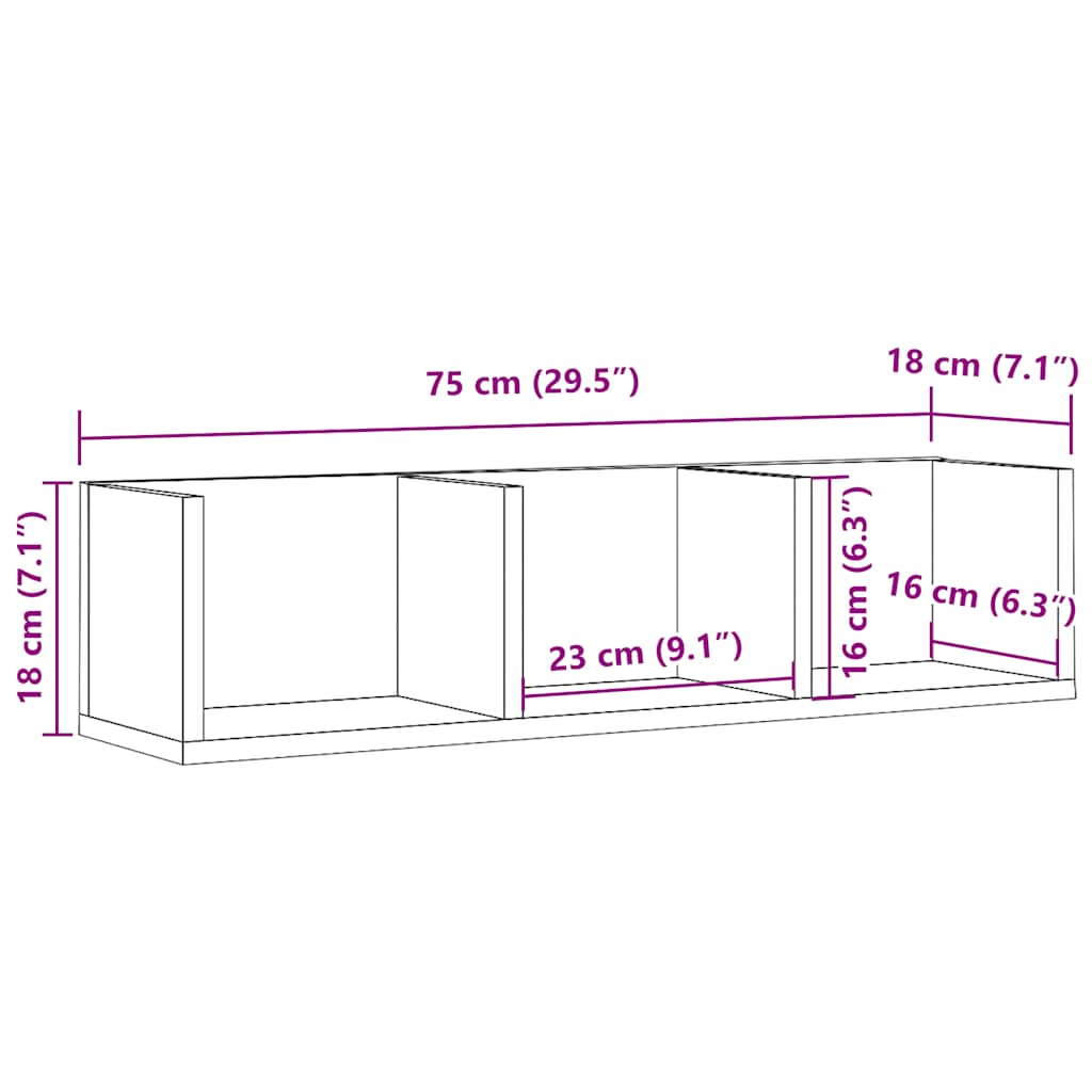 CD-wandschap 75x18x18 cm bewerkt hout artisanaal eikenkleurig