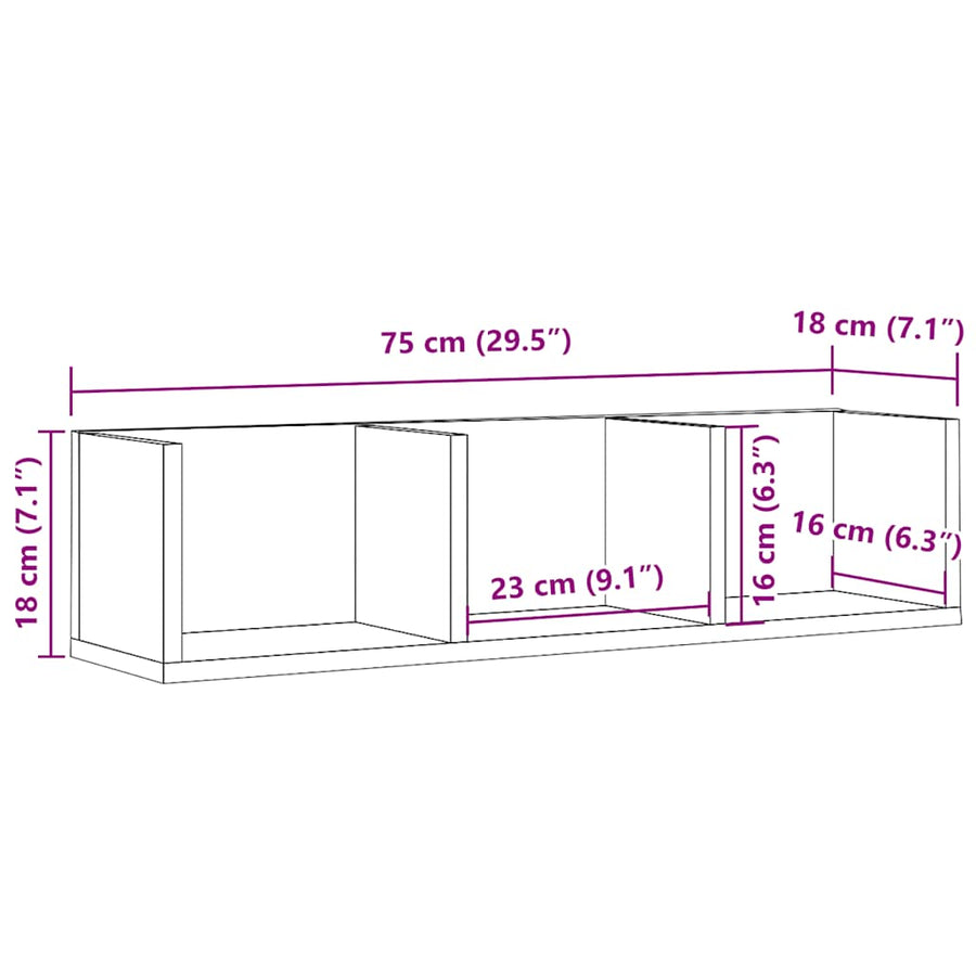 CD-wandschap 75x18x18 cm bewerkt hout artisanaal eikenkleurig