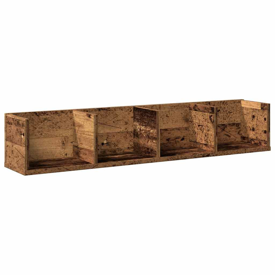 Cd-wandschap 100x18x18 cm bewerkt hout oud houtkleurig