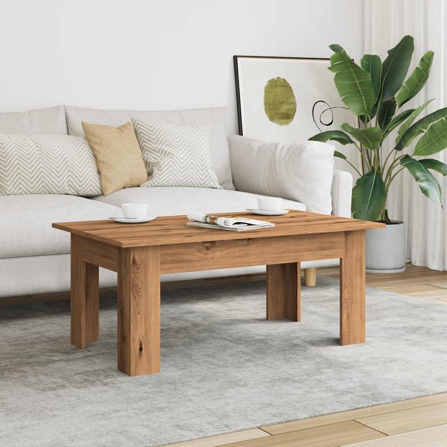Salontafel 100x60x42 cm bewerkt hout artisanaal eikenkleur