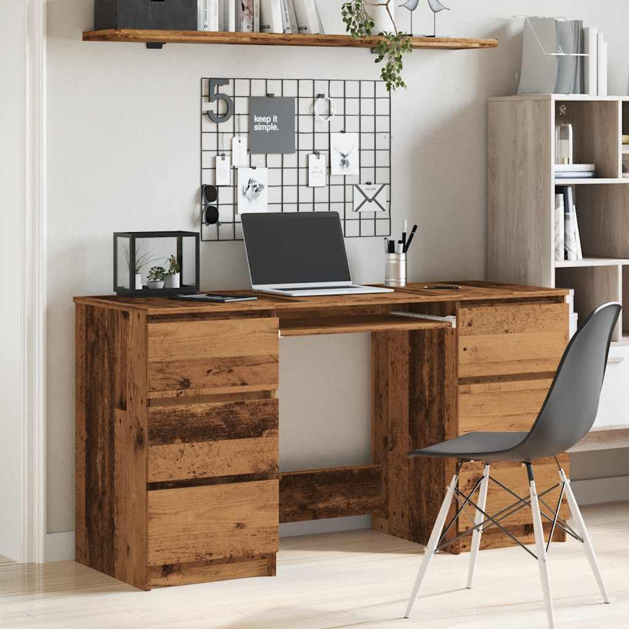 Schrijftafel 140x50x77 cm bewerkt hout oud houtkleurig