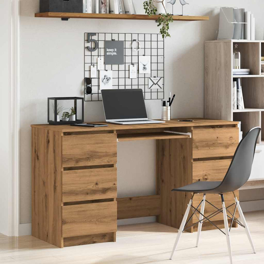 Bureau 140x50x77 cm bewerkt hout artisanaal eikenkleur