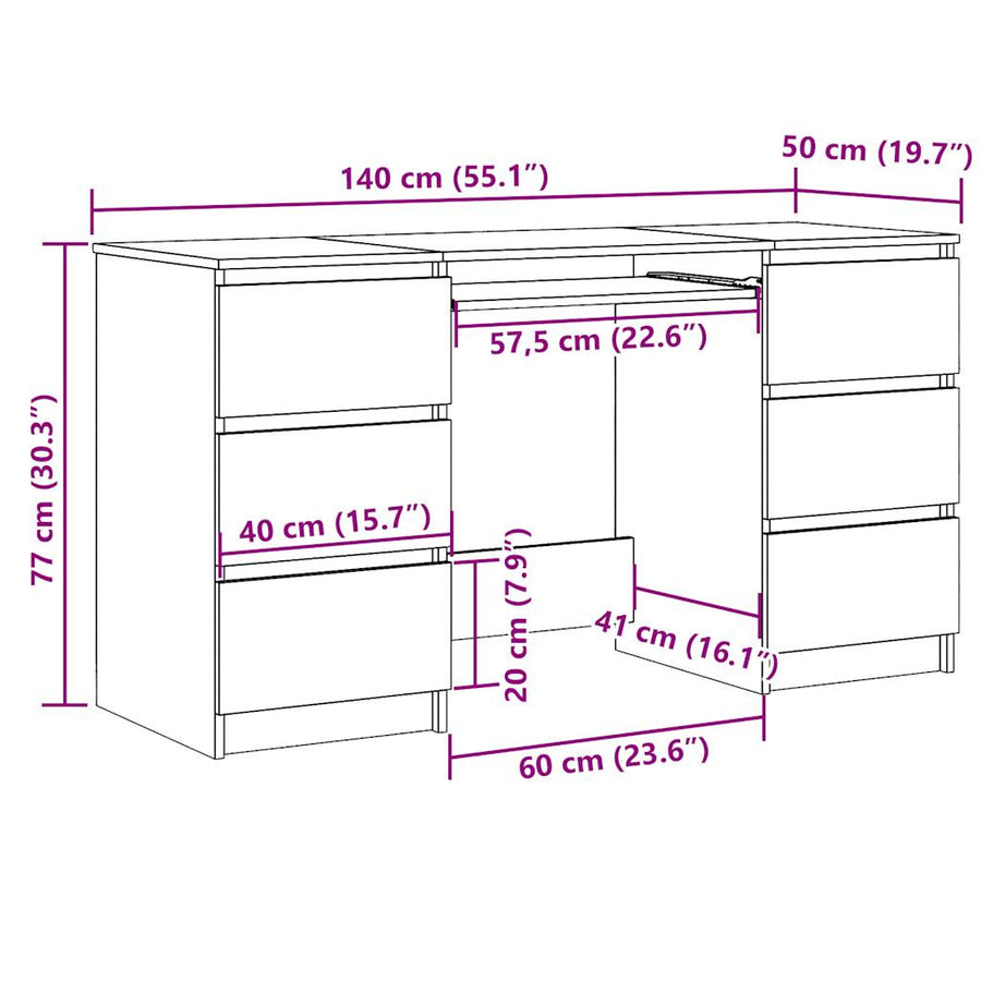 Bureau 140x50x77 cm bewerkt hout artisanaal eikenkleur