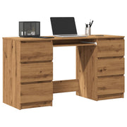 Bureau 140x50x77 cm bewerkt hout eikenkleur 6 lades