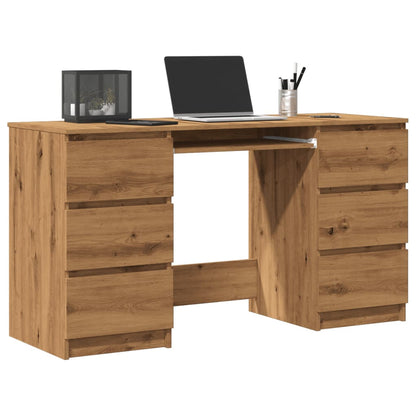 Bureau 140x50x77 cm bewerkt hout artisanaal eikenkleur