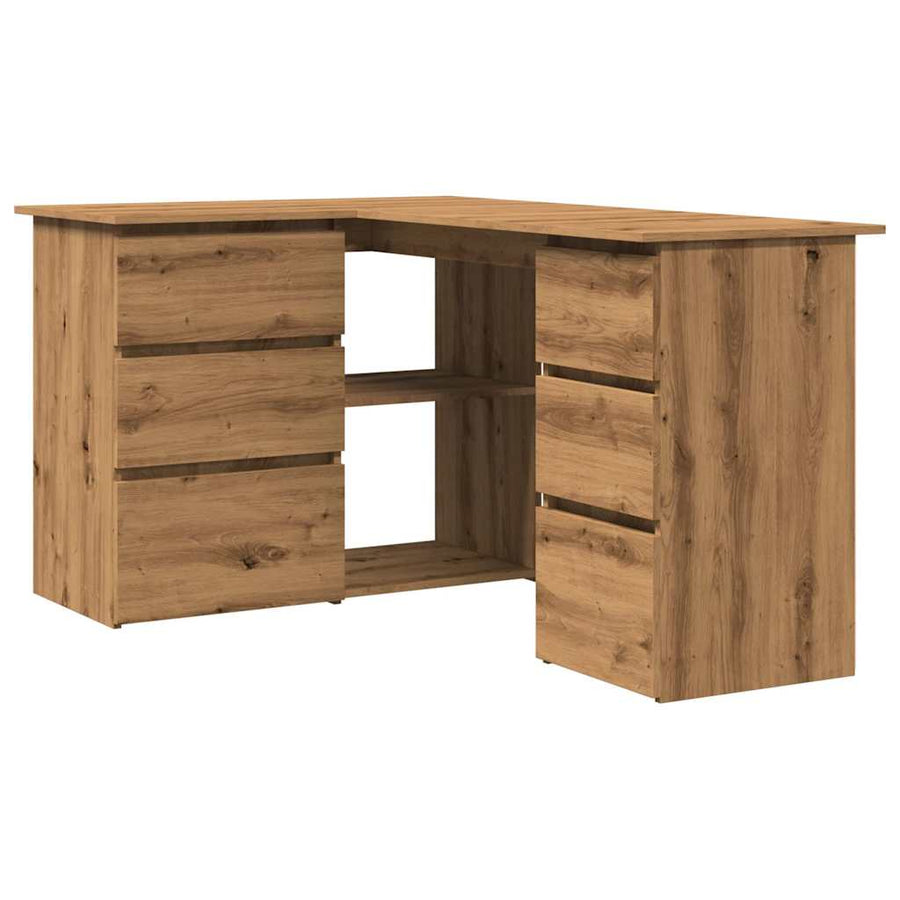 Hoekbureau 145x100x76 cm bewerkt hout artisanaal eikenkleur