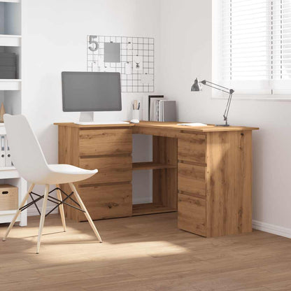 Hoekbureau 145x100x76 cm bewerkt hout artisanaal eikenkleur